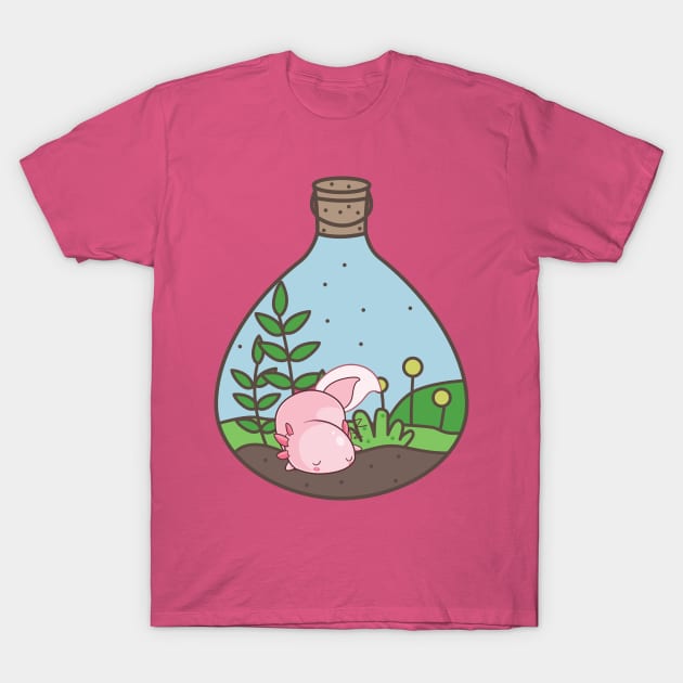 Cute Sleeping Axolotl In Terrarium T-Shirt by BasicBeach